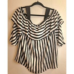 Chico's Women's Blk/Wht Stripe Sz 3 Contemporary Classic Breezy Relaxed Blouse